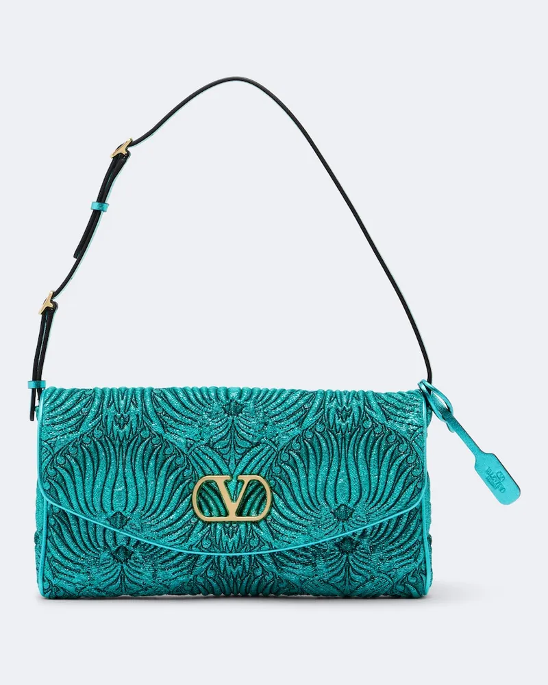 Valentino Garavani Schultertasche DeVain Small aus Jacquard Blau