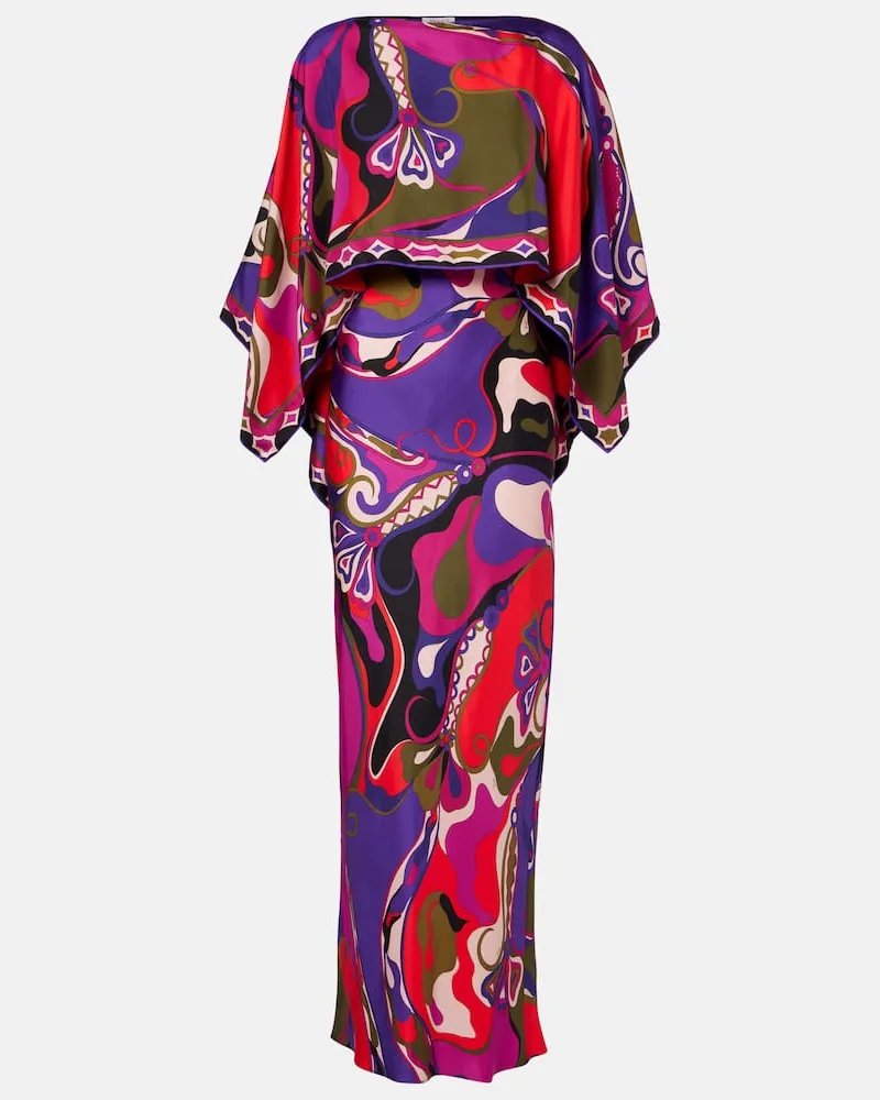 Emilio Pucci Set Orchidee aus Slipdress und Cape aus Seiden-Twill Multicolor