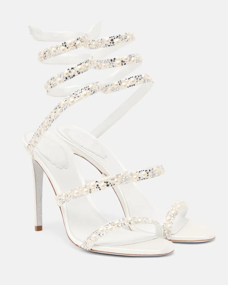 René Caovilla Verzierte Sandalen Cleo 105 aus Satin Weiß