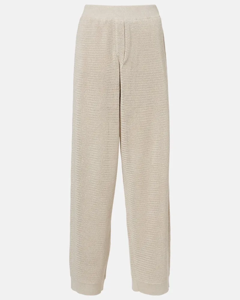 Brunello Cucinelli Weite Hose aus einem Baumwollgemisch Beige