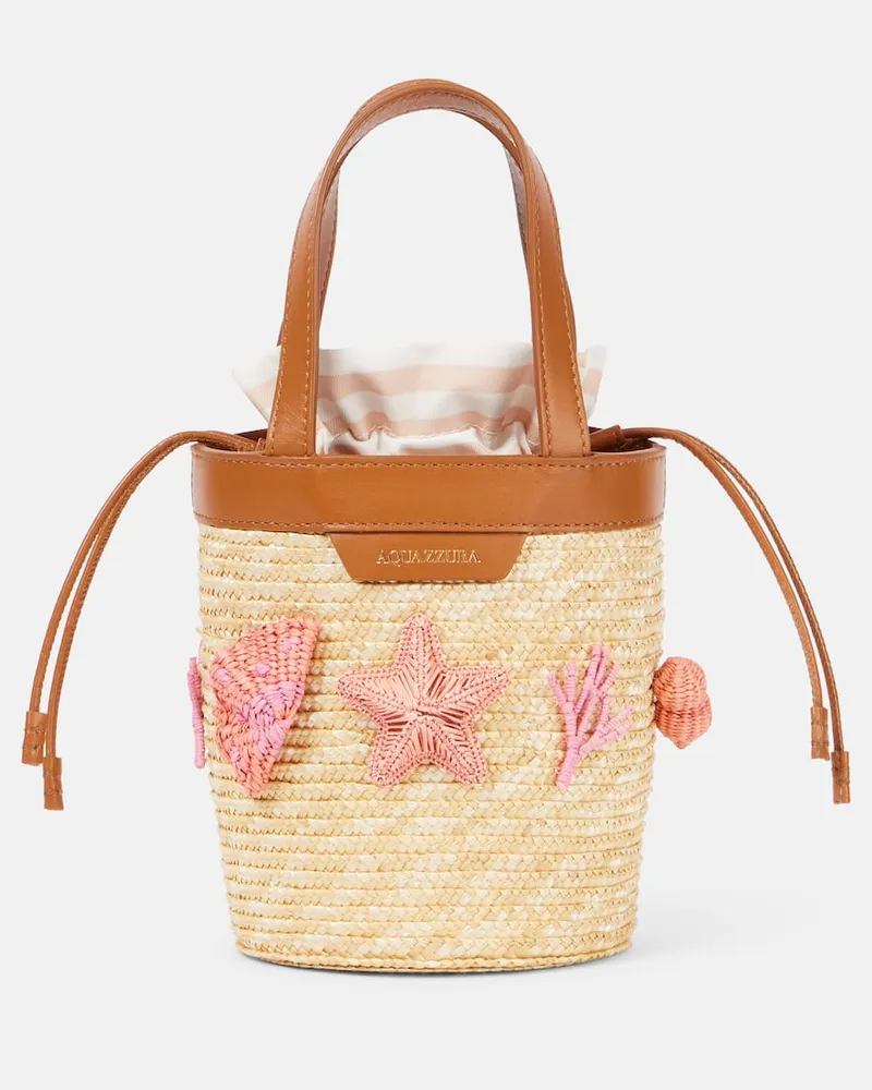 Aquazzura Bucket Bag Marea Small aus Raffiabast Beige