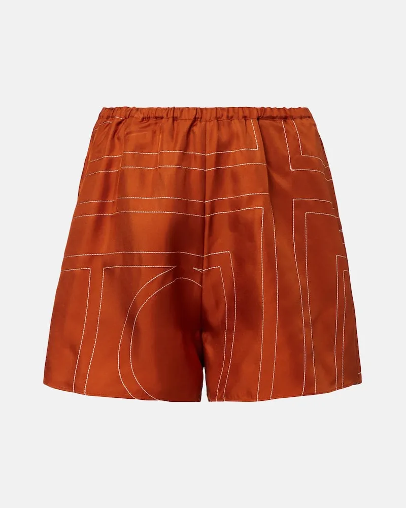 Totême Pyjama-Shorts Monogram aus Seiden-Twill Orange