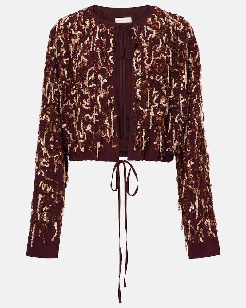 Dries van Noten Jacke aus Seide mit Pailletten Burgund