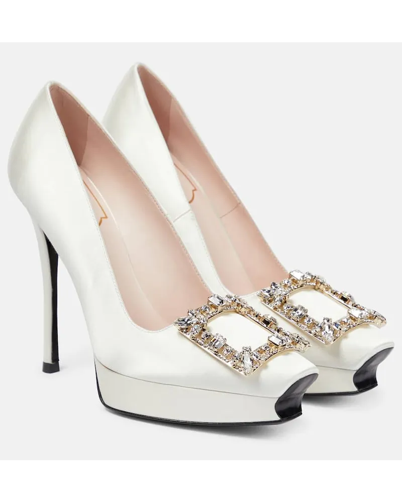 Roger Vivier Plateau-Pumps Flower Strass aus Satin Weiss