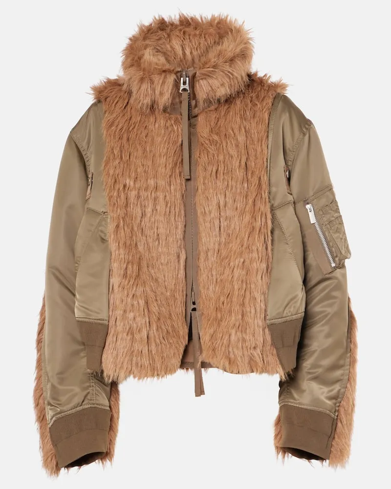 Sacai Jacke mit Faux Fur Braun