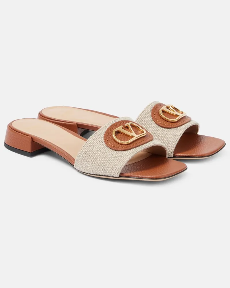 Valentino Garavani Pantoletten VLogo Signature aus Canvas mit Leder Neutral