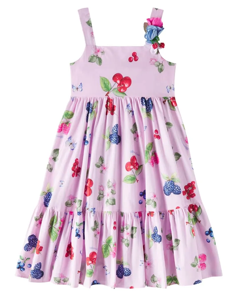 Monnalisa Bedrucktes Kleid aus Baumwollpopeline Rosa