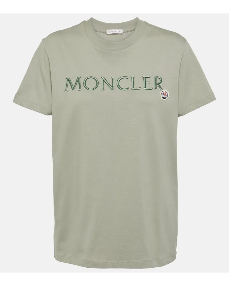 Moncler Besticktes T-Shirt aus Baumwoll-Jersey Gruen