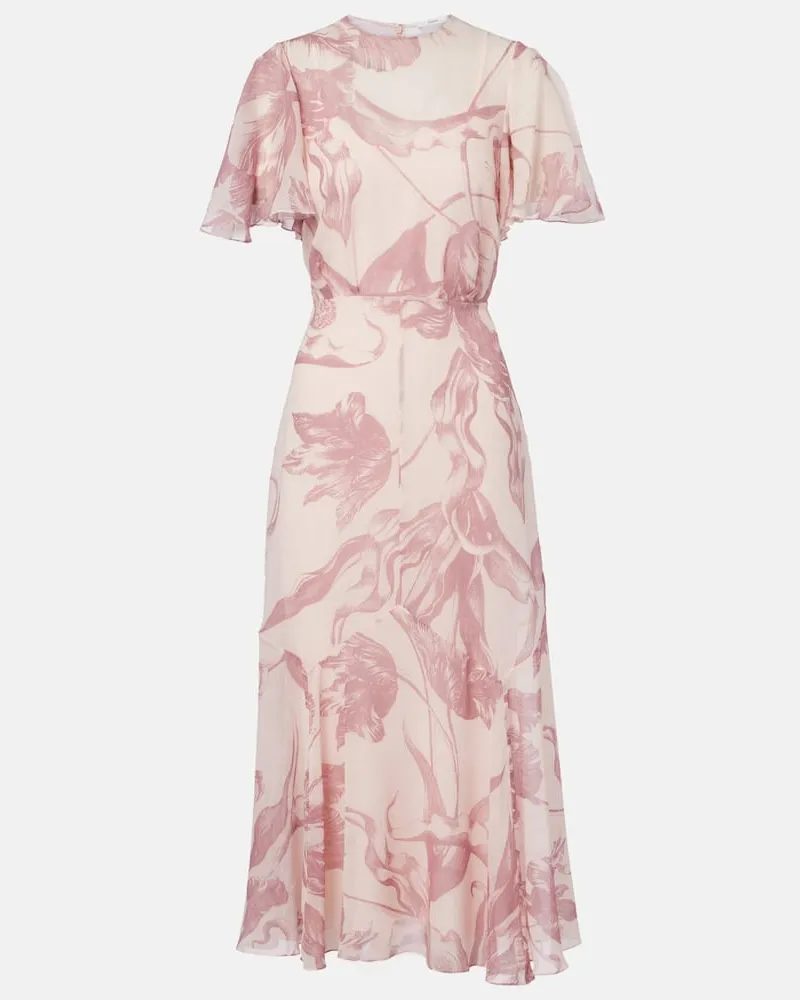 Erdem Bedrucktes Midikleid aus Seide Rosa