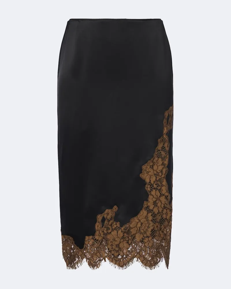 Dorothee Schumacher Midirock Shiny Statement aus Satin mit Spitze Schwarz