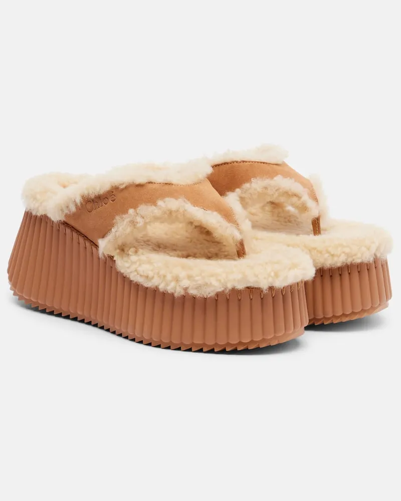 Chloé Chloé Plateausandalen Nama 80 aus Veloursleder Braun