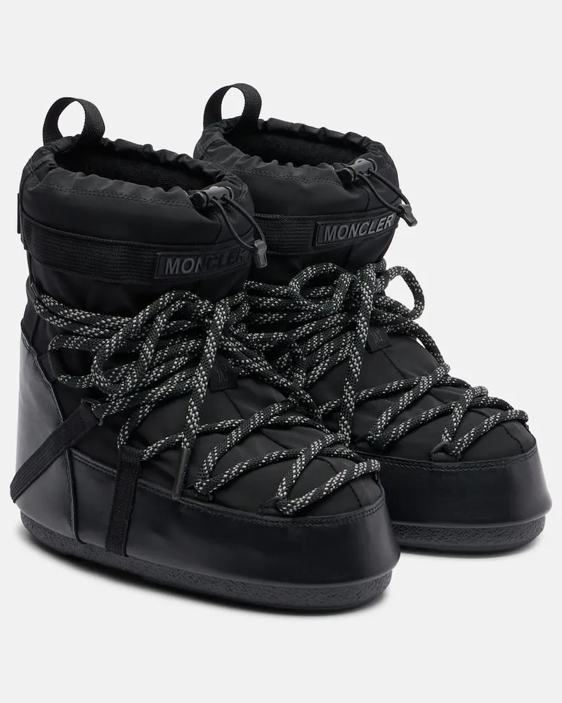 Moncler X Moon Boot Schneestiefel Icon Low Gaiter mit Leder Schwarz