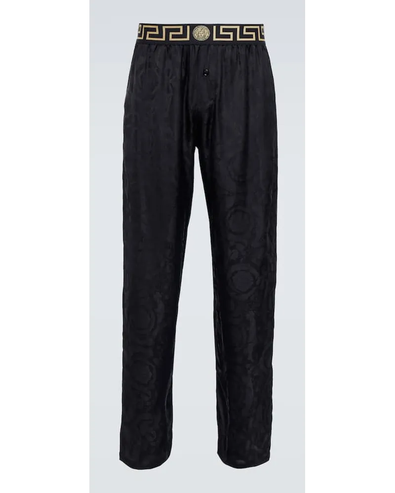 Versace Pyjama-Hose Barocco aus Seiden-Twill Schwarz