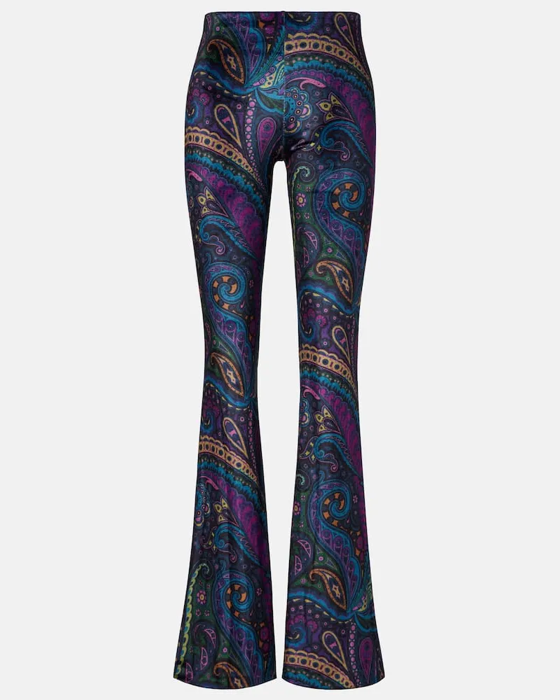 Etro Bedruckte High-Rise-Schlaghose aus Samt Blau