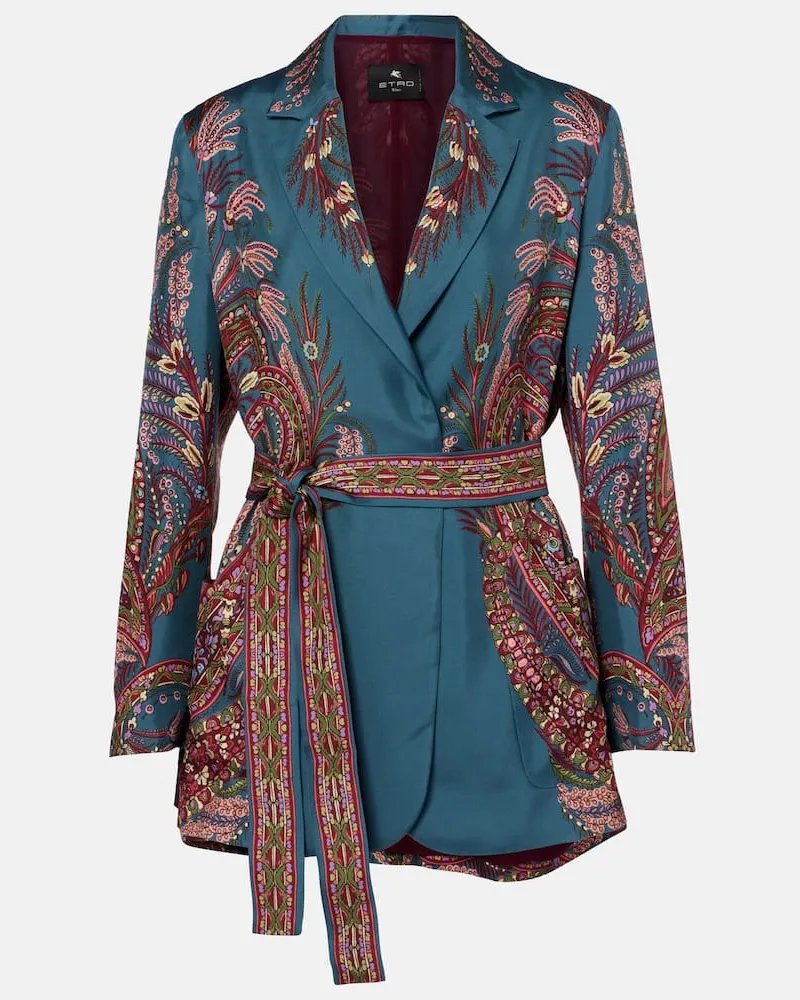 Etro Bedruckter Blazer aus Seide Blau