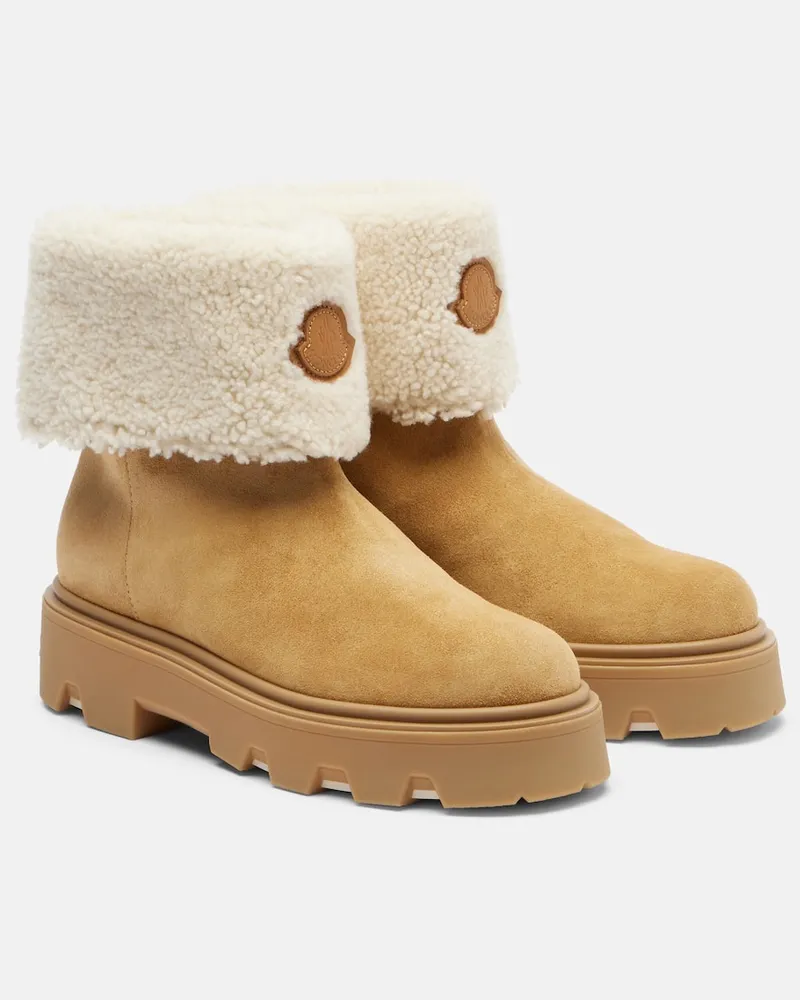 Moncler Ankle Boots Aurea aus Veloursleder mit Shearling Beige