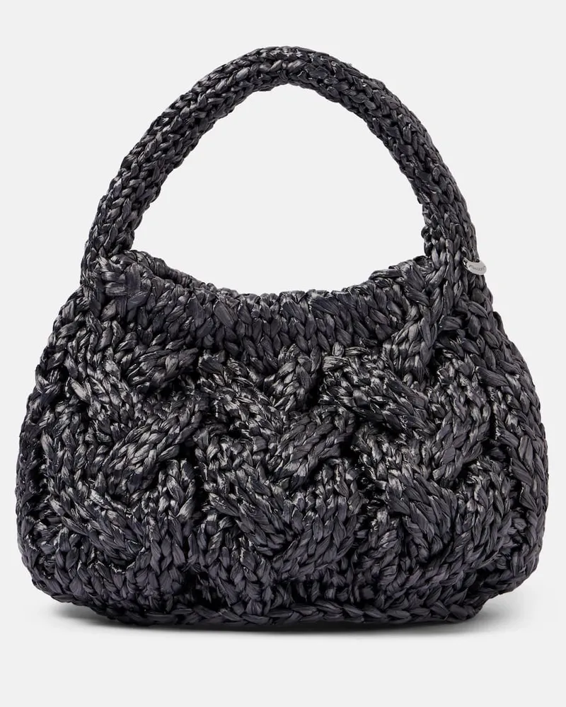 J.W.Anderson Tote Bag Cable Knit Small aus Raffiabast Grau