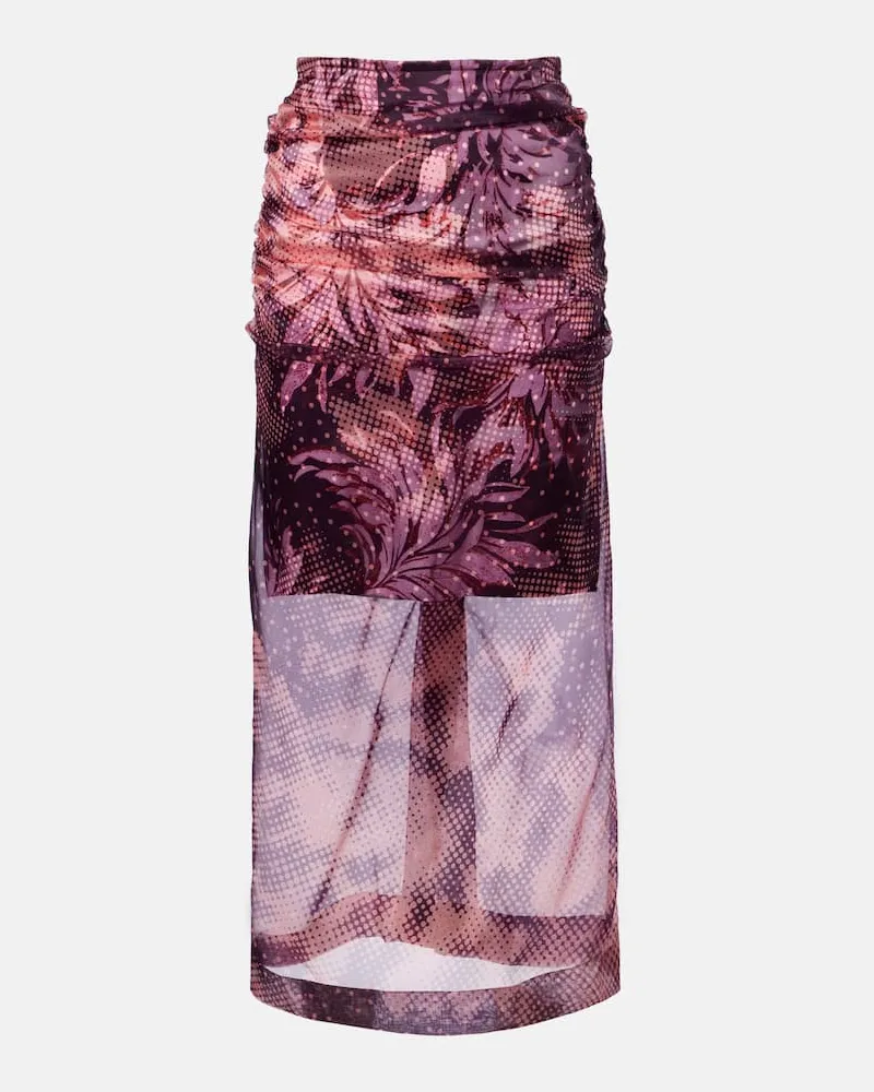 Dries van Noten Bedruckter Midirock aus einem Seidengemisch Burgunderrot