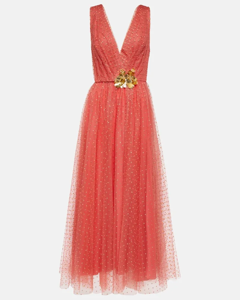 Monique Lhuillier Verzierte Robe aus Tüll Rot