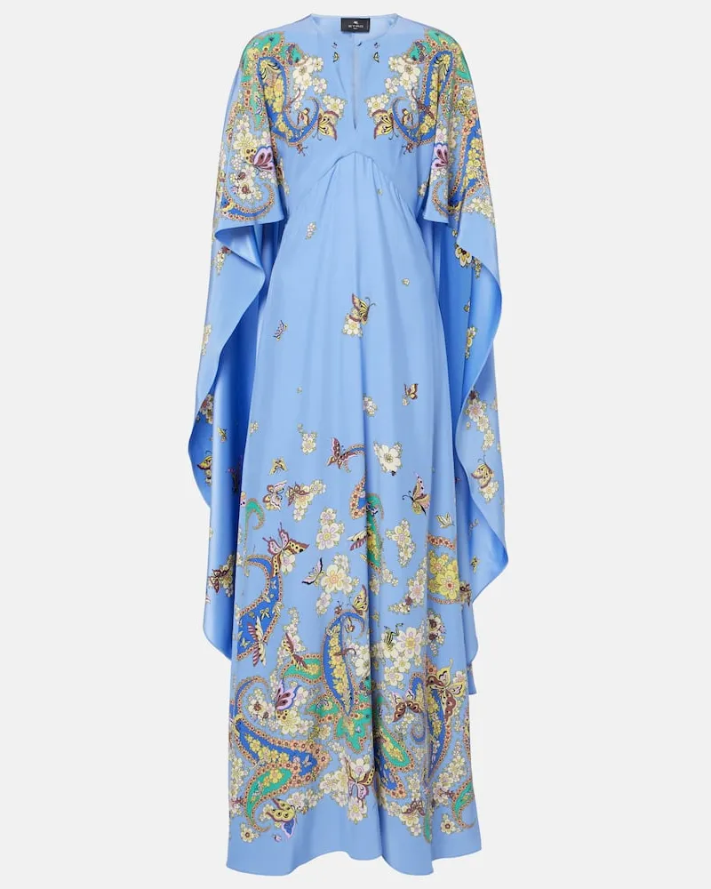 Etro Bedruckte Robe aus Seide Blau