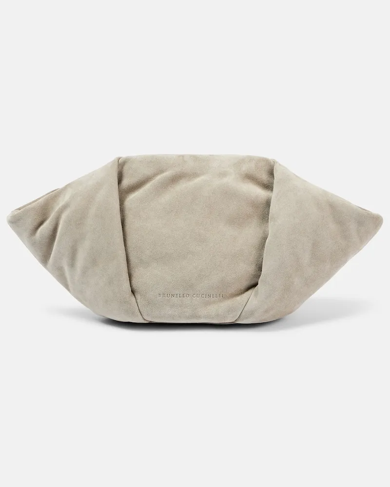 Brunello Cucinelli Clutch Fold-Over Small aus Veloursleder Grã¼n
