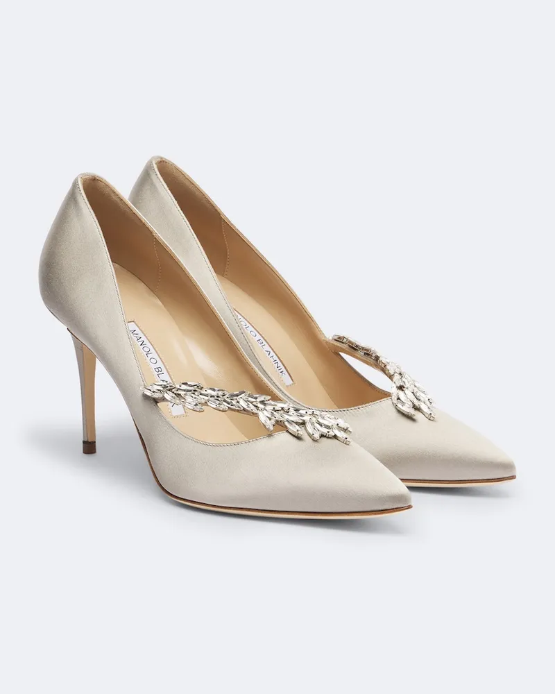 Manolo Blahnik Verzierte Pumps Nadira aus Satin Beige
