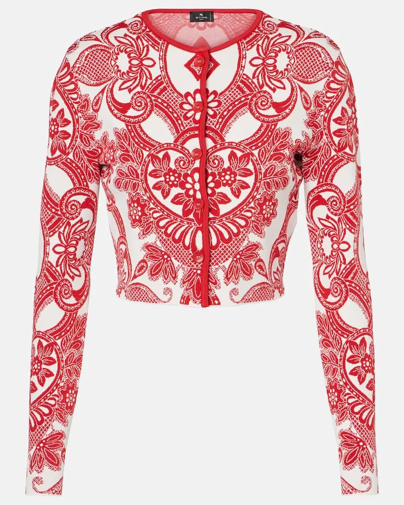 Etro Cropped-Cardigan aus Jacquard Burgunderrot