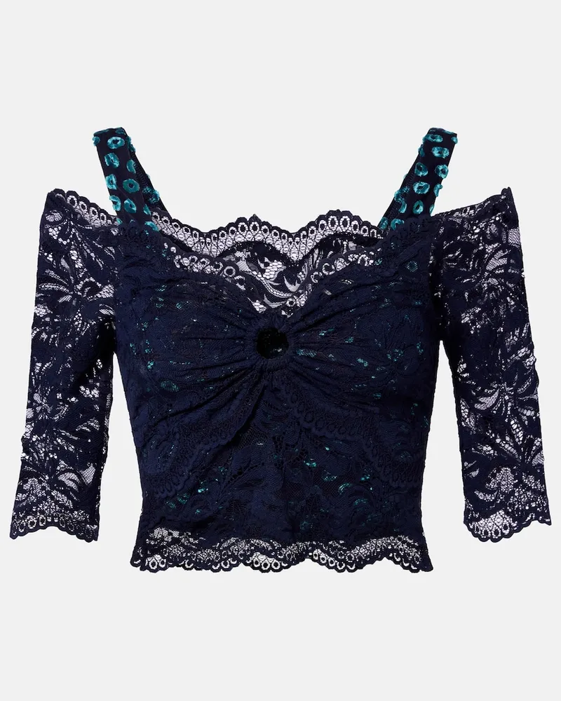 Paco Rabanne Cropped-Top aus Spitze und Samt Blau