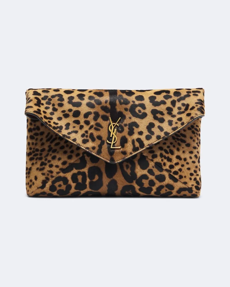 Saint Laurent Clutch Cassandre aus Kalbshaar Braun