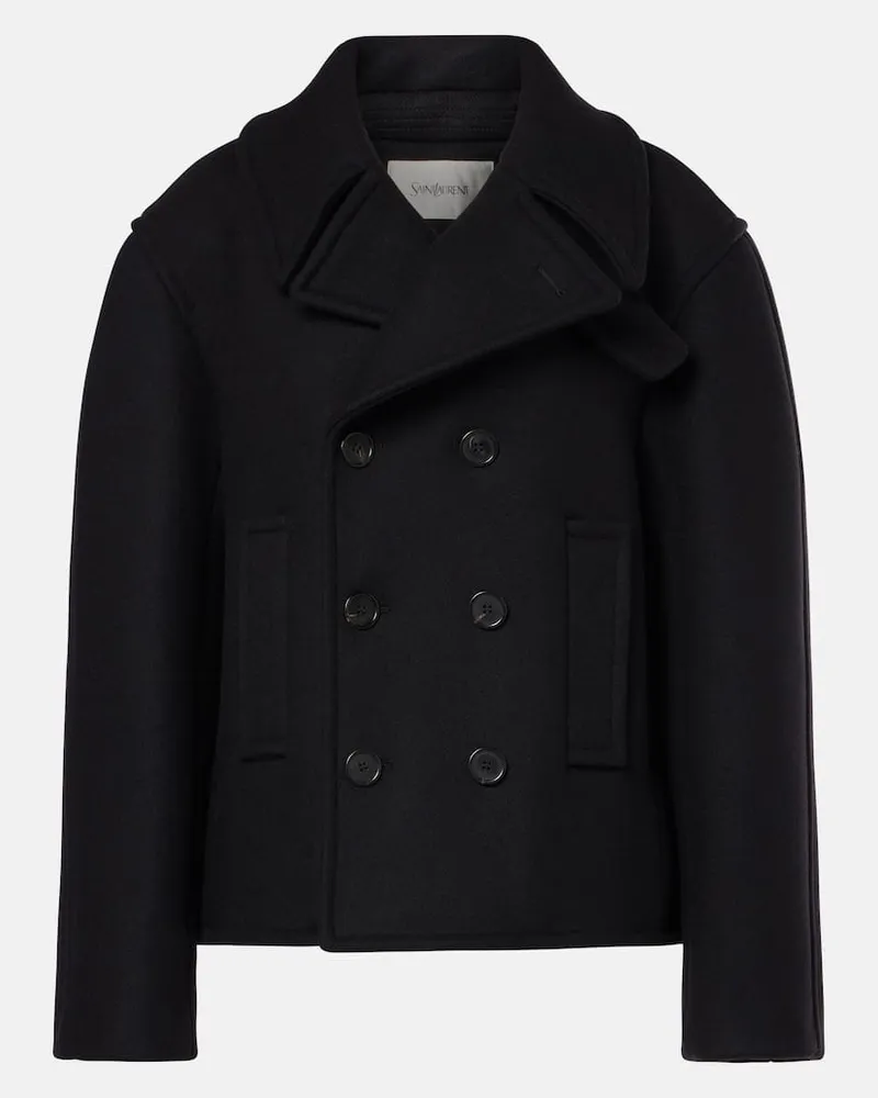 Saint Laurent Oversize-Cabanjacke aus Schurwolle Schwarz