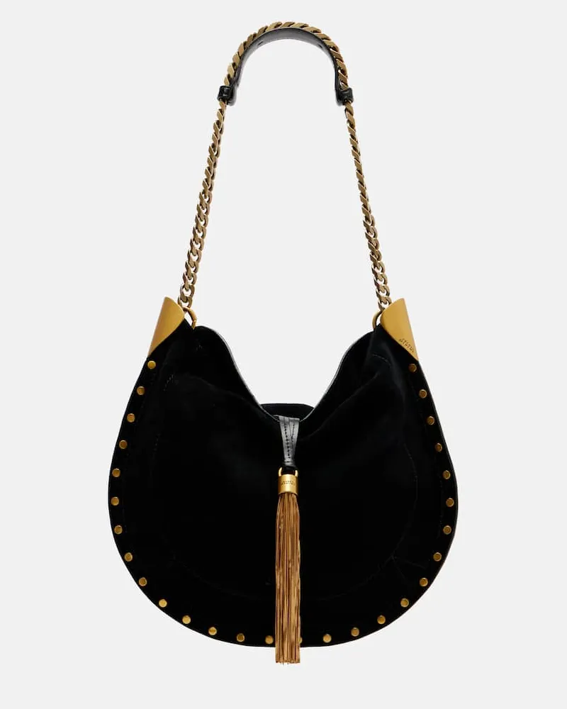 Isabel Marant Schultertasche Oskan Medium aus Veloursleder Schwarz