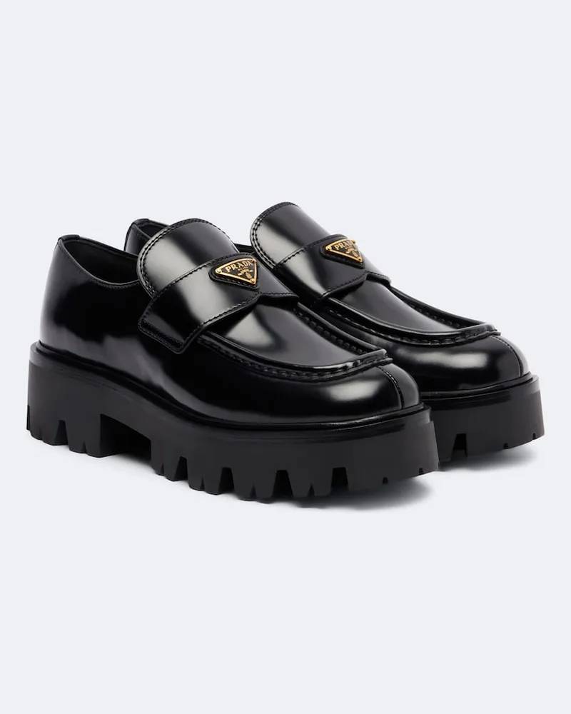 Prada Plateau-Loafers aus Leder Schwarz