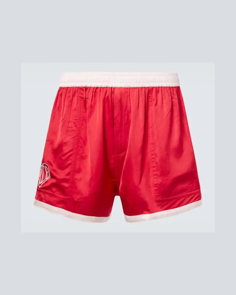 BODE Bestickte Shorts Heart Deco aus Satin Rot