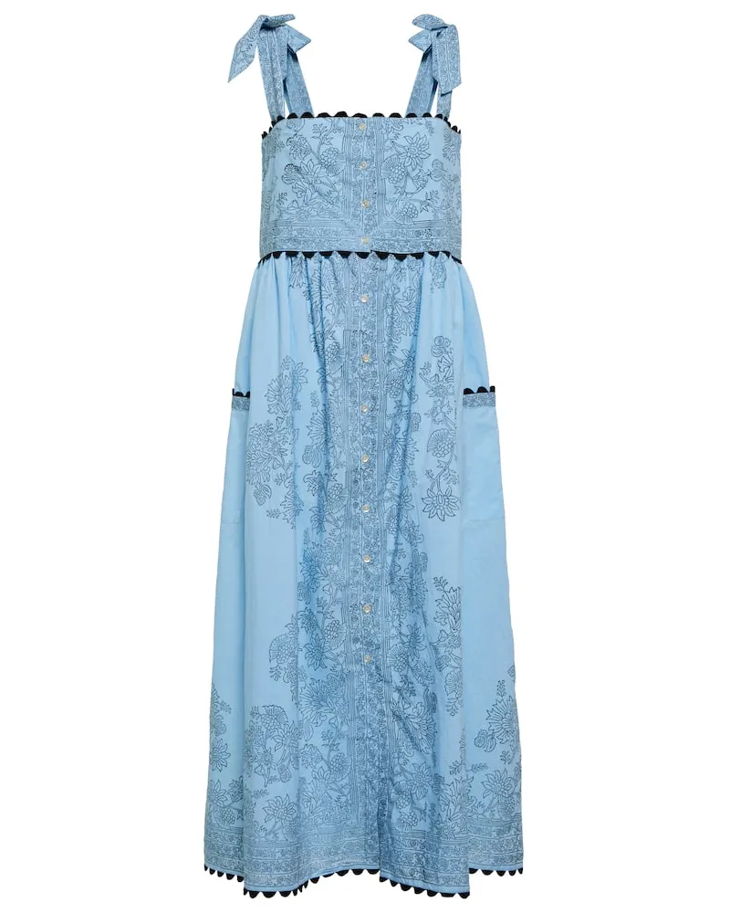 Juliet Dunn Bedrucktes Midikleid aus Baumwolle Blau