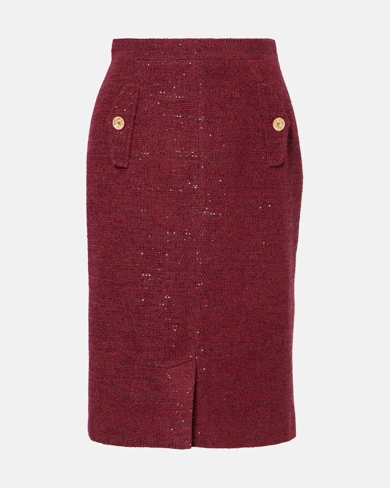 Alessandra Rich Bleistiftrock aus Tweed mit Pailletten Rot