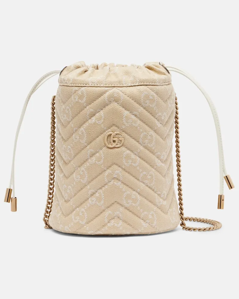 Gucci Bucket Bag GG Marmont Mini aus Denim Beige