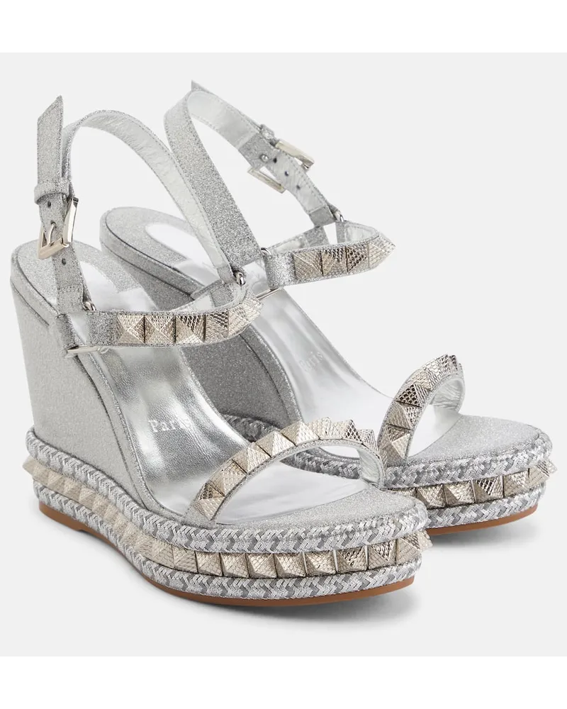Christian Louboutin Verzierte Espadrille-Sandalen Pyraclou Silber