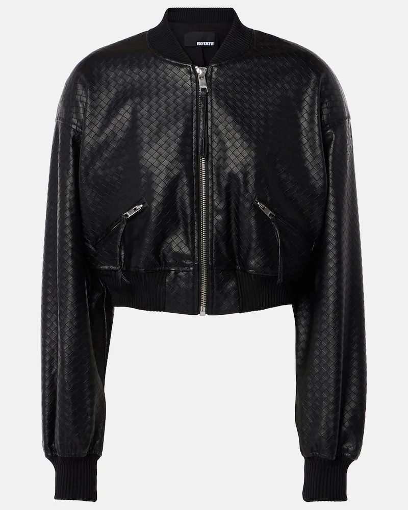 ROTATE Birger Christensen Cropped-Bomberjacke aus Lederimitat Schwarz