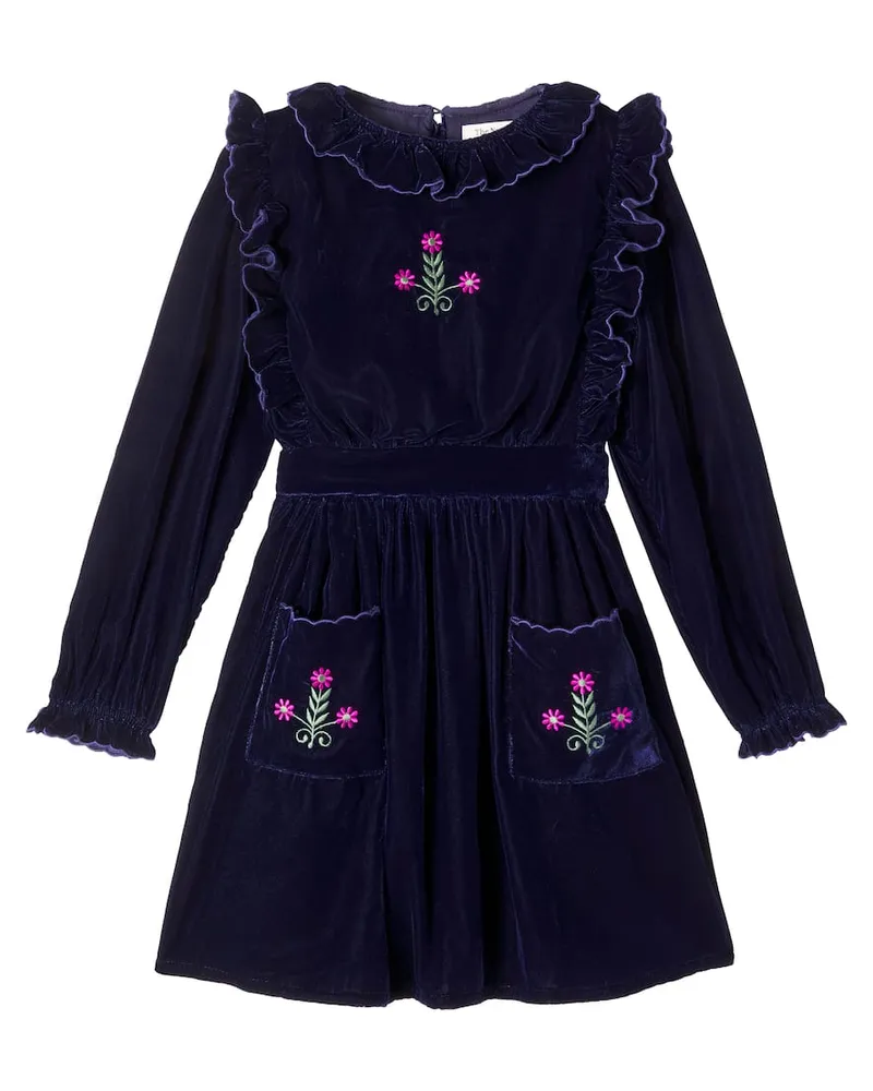 The New Society Besticktes Kleid Abril aus Samt Blau