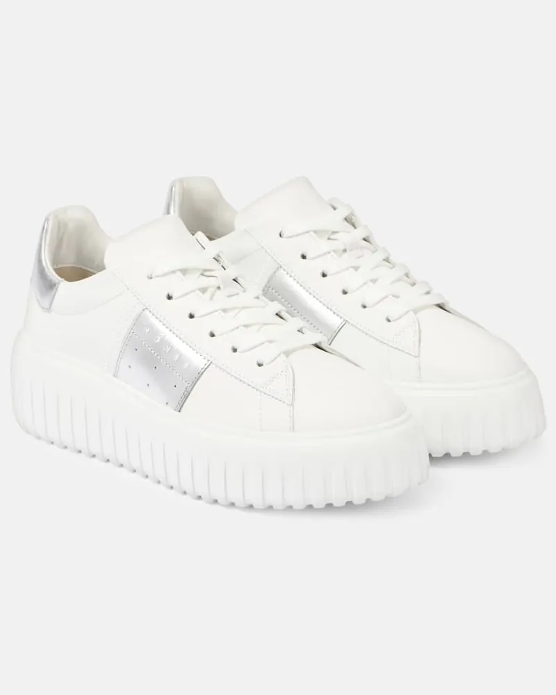 Hogan Plateau-Sneakers H-Stripes aus Leder Weiß