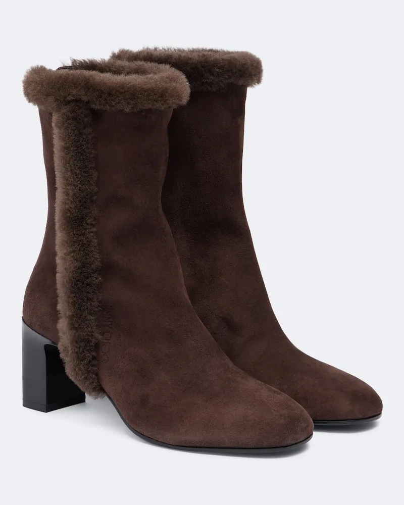 Jimmy Choo Ankle Boots Daze aus Veloursleder mit Shearling Braun
