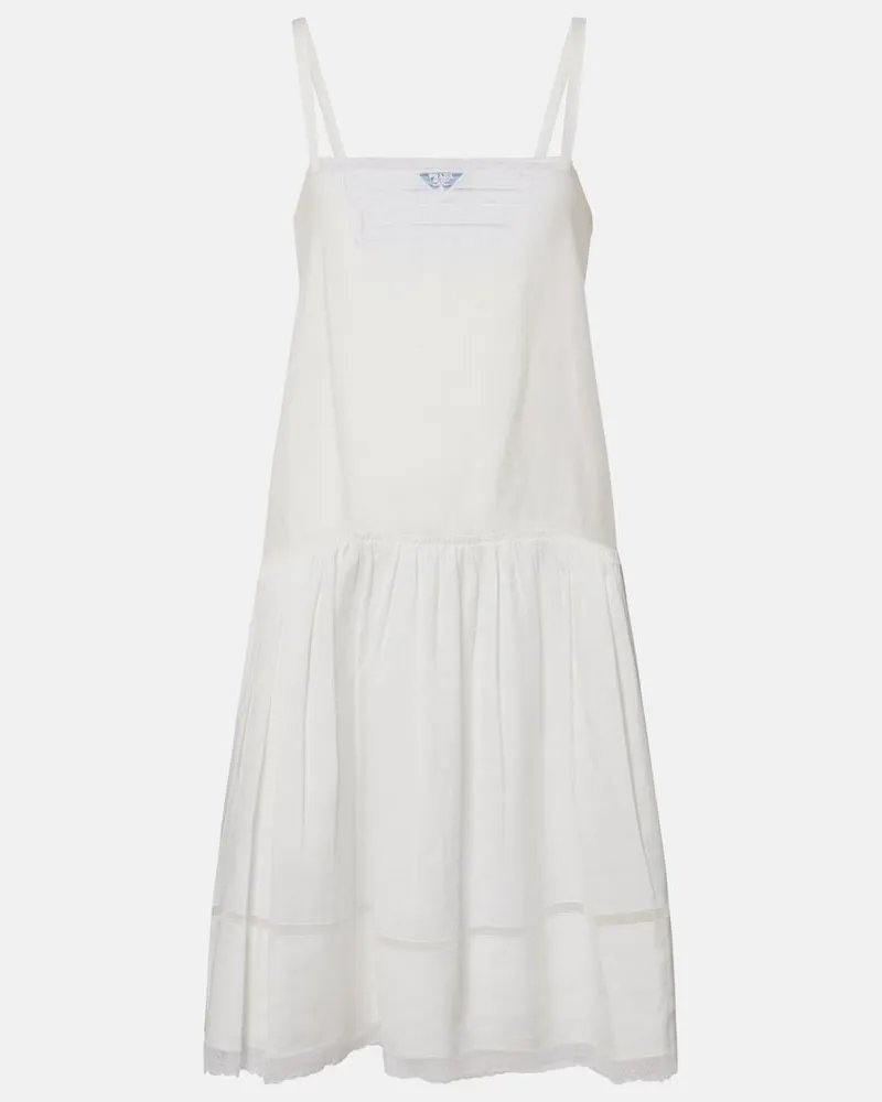 Prada Minikleid aus Leinen mit Spitze Weiß