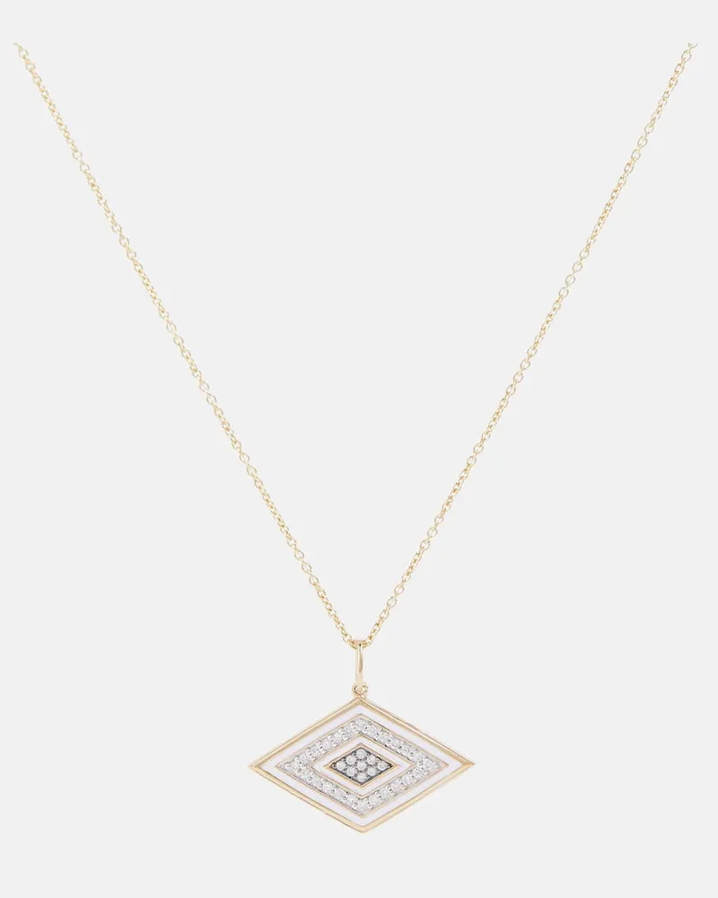 Sydney Evan Halskette Groovy Eye aus 14kt Gelbgold mit Diamanten Weiß