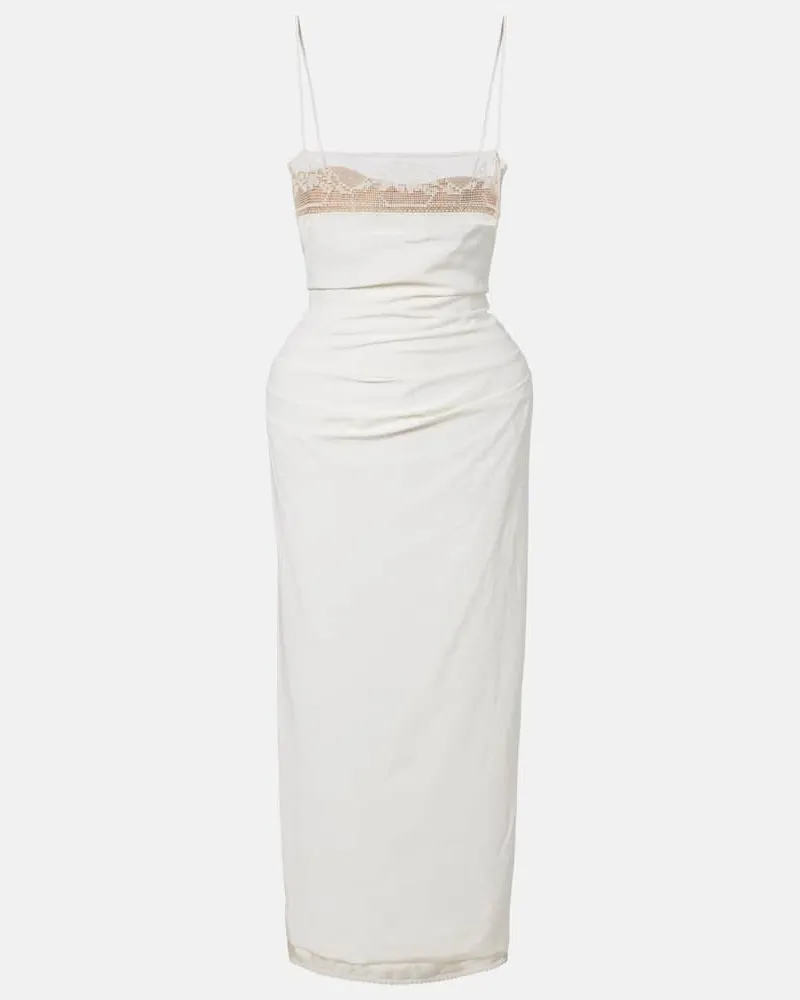 Magda Butrym Midikleid aus Seide mit Spitze Weiß