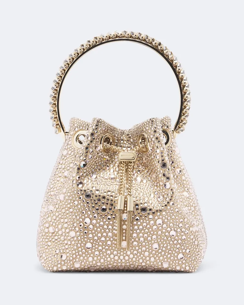 Jimmy Choo Verzierte Bucket Bag Bon Bon aus Satin Beige