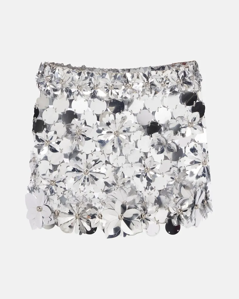 Paco Rabanne Verzierter Minirock aus Mesh Silber