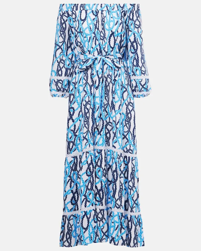 Melissa Odabash Bedrucktes Off-Shoulder-Midikleid Eclipse Blau