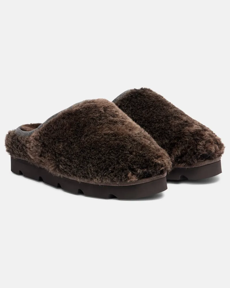 Brunello Cucinelli Slip-Ons Monili aus Shearling Braun