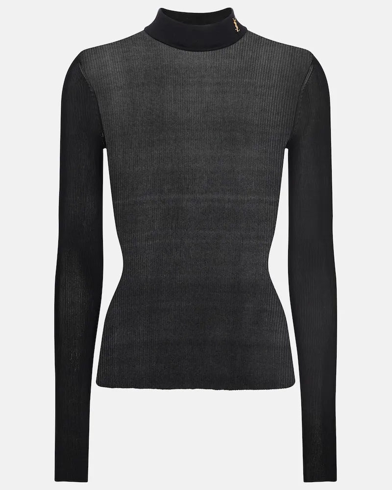 Saint Laurent Verziertes Top aus Seide Schwarz