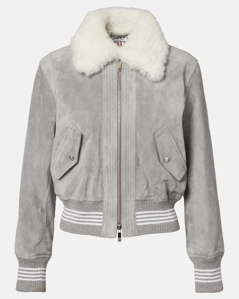Thom Browne Jacke aus Veloursleder mit Shearling Grau